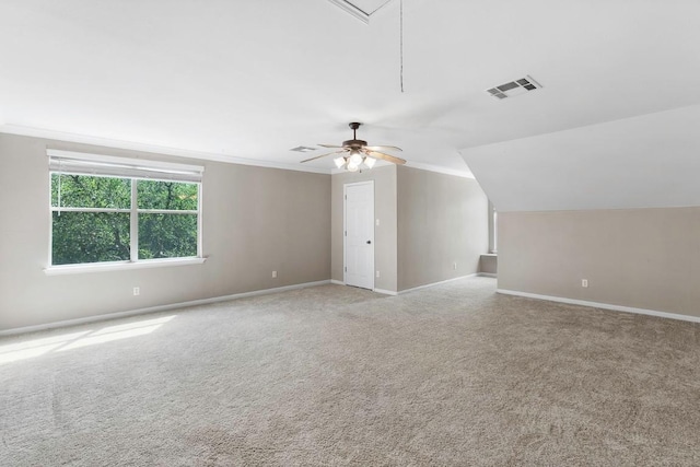 15020 Hero Way W, Leander, TX 78641 - bonus room with attic access, light carpet, ceiling fan, and vaulted ceiling