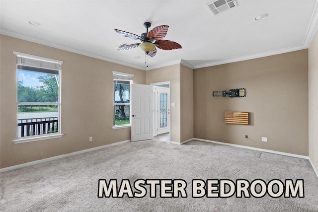 15020 Hero Way W, Leander, TX 78641 - empty room with ornamental molding, a ceiling fan, and carpet