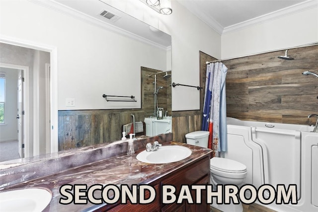 15020 Hero Way W, Leander, TX 78641 - bathroom featuring vanity, crown molding, and a wainscoted wall