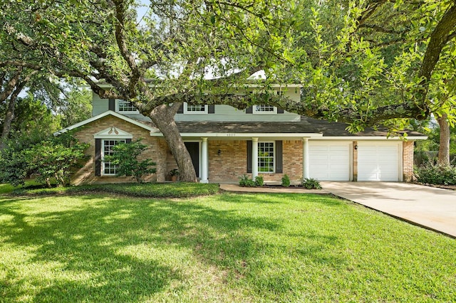 4009 Cordova Dr, Austin, TX 78759 - traditional home featuring driveway, a front lawn, an attached garage, and brick siding