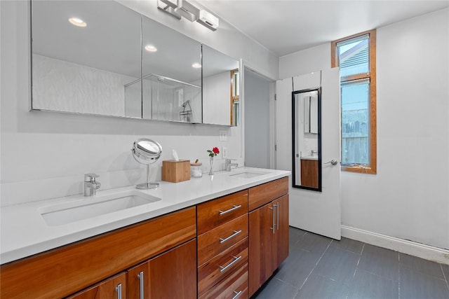 1407 Spring Gdn, Austin, TX 78746 - full bath featuring double vanity and an enclosed shower
