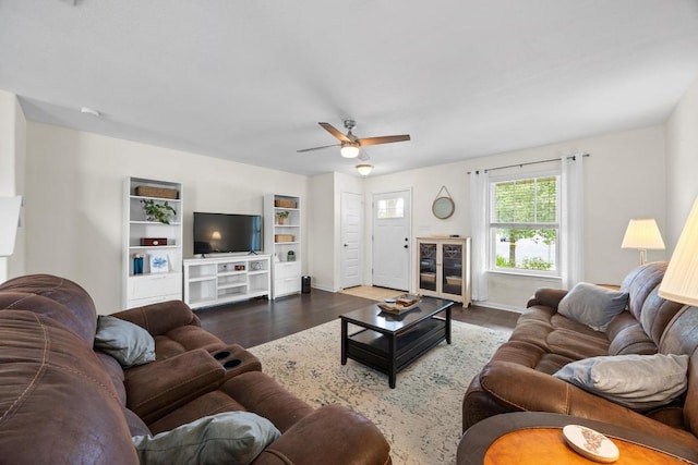 120 Hawkins Ct, Hutto, TX 78634 - living room featuring wood finished floors and a ceiling fan