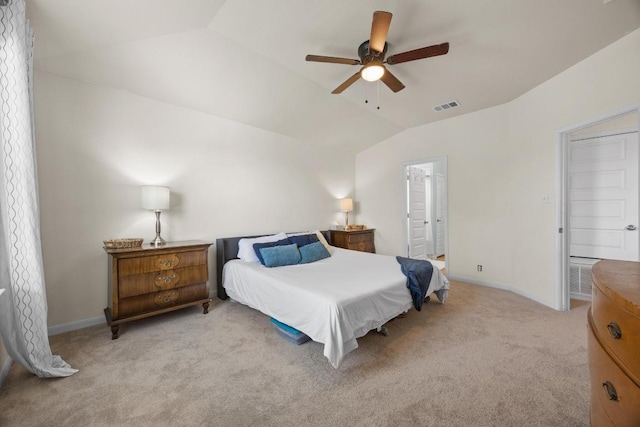120 Hawkins Ct, Hutto, TX 78634 - carpeted bedroom featuring vaulted ceiling, a ceiling fan, and connected bathroom