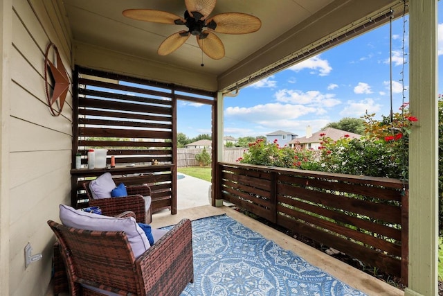 120 Hawkins Ct, Hutto, TX 78634 - balcony featuring a ceiling fan