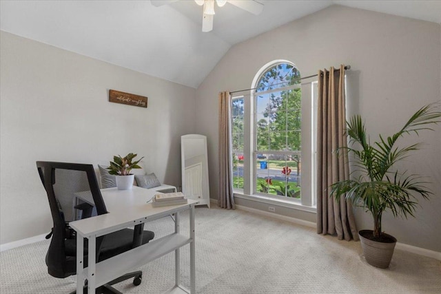9012 Meacham Way, Austin, TX 78749 - office featuring vaulted ceiling, carpet, and a ceiling fan