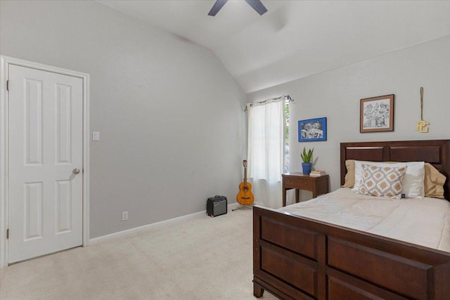 9012 Meacham Way, Austin, TX 78749 - bedroom with vaulted ceiling, light colored carpet, and a ceiling fan