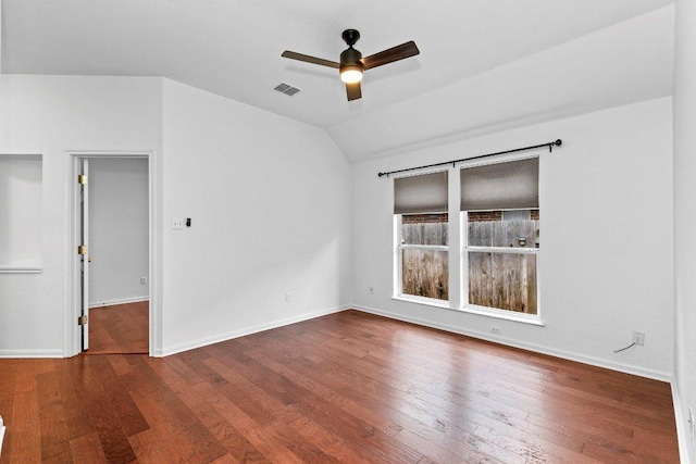 13121 Armaga Springs Rd, Austin, TX 78727 - unfurnished room featuring a ceiling fan, lofted ceiling, and wood finished floors