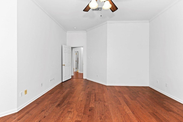 13121 Armaga Springs Rd, Austin, TX 78727 - spare room featuring a ceiling fan, crown molding, and wood finished floors