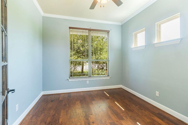 2713 Windy Vane Dr, Pflugerville, TX 78660 - empty room with healthy amount of natural light, ceiling fan, crown molding, and wood finished floors