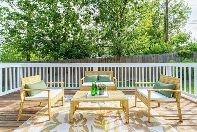 6715 Windrift Way Unit 29, Austin, TX 78745 - wooden deck featuring an outdoor hangout area and a fenced backyard