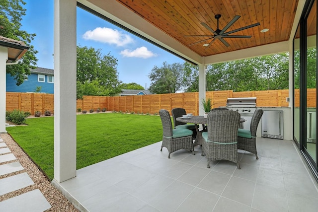 2007 Pasadena Dr, Austin, TX 78757 - fenced backyard featuring area for grilling, a ceiling fan, a patio area, and outdoor dining area