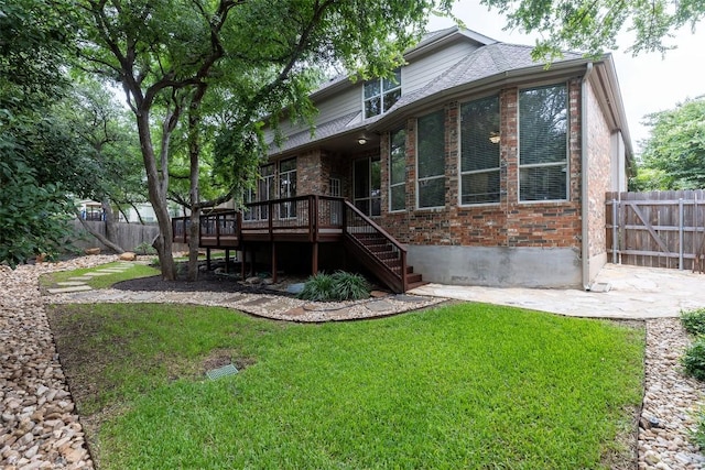 1343 River Forest Dr, Round Rock, TX 78665 - rear view of house featuring stairway, brick siding, and a deck