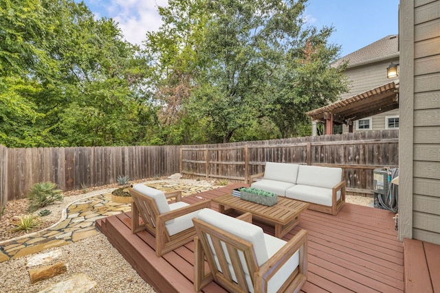 8518 Cahill Dr Unit 23, Austin, TX 78729 - wooden deck featuring outdoor lounge area and a fenced backyard
