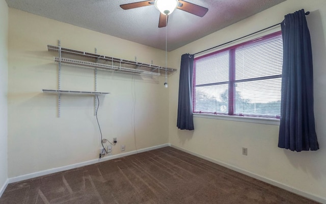 5605 China Berry Rd, Austin, TX 78744 - empty room featuring a ceiling fan, carpet floors, and a textured ceiling