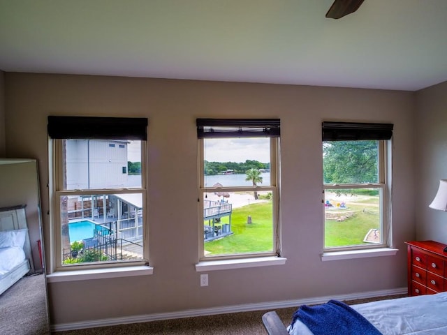 604 Highcrest Dr Unit 722, Granite Shoals, TX 78654 - bedroom with carpet floors and a water view