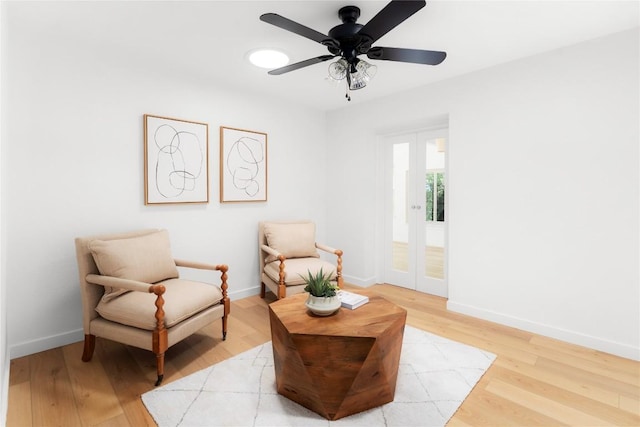 9309 Cedar Forest Dr, Austin, TX 78750 - sitting room with light wood-style floors, french doors, and a ceiling fan