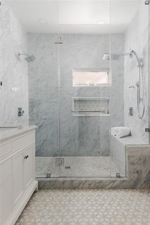 1018 Shelley Ave, Austin, TX 78703 - bathroom featuring a stall shower and vanity