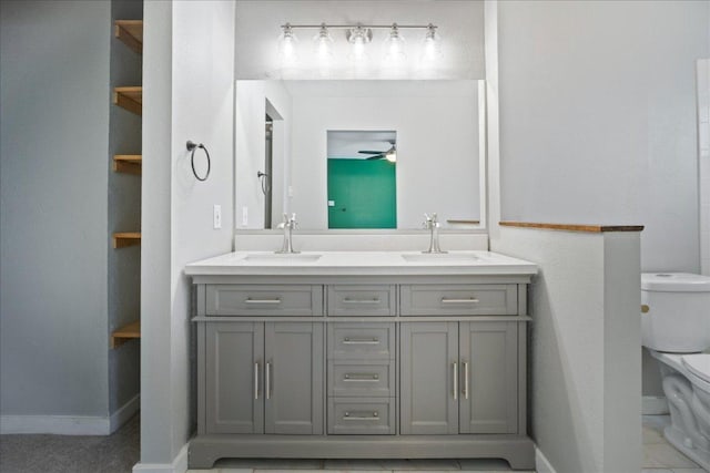 3803 Alexandria Dr, Austin, TX 78749 - full bathroom featuring a ceiling fan and double vanity