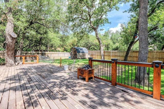 607 County Cork Ln, Leander, TX 78641 - wooden deck featuring a storage shed and a fenced backyard