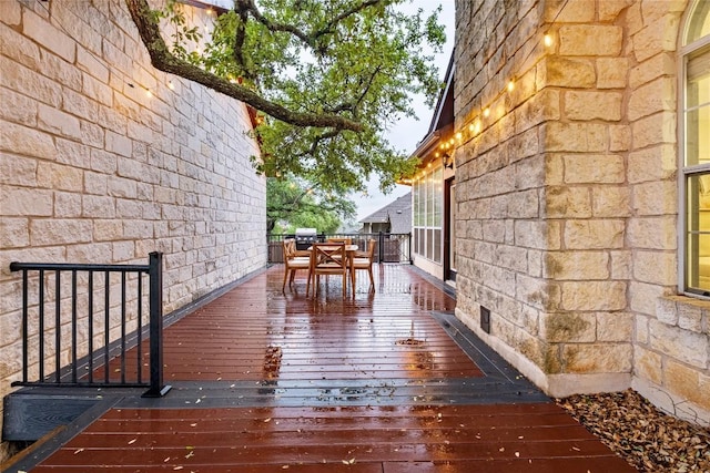 220 Meadow Oaks Dr, Dripping Springs, TX 78620 - wooden terrace featuring outdoor dining space