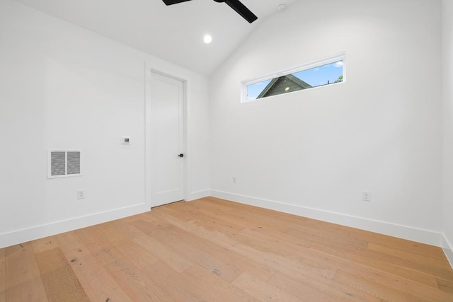 7706 Watson St Unit 2, Austin, TX 78757 - empty room featuring a ceiling fan, light wood-style floors, lofted ceiling, and recessed lighting