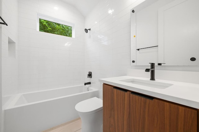 7706 Watson St Unit 2, Austin, TX 78757 - bathroom with vanity, shower / bathtub combination, and vaulted ceiling