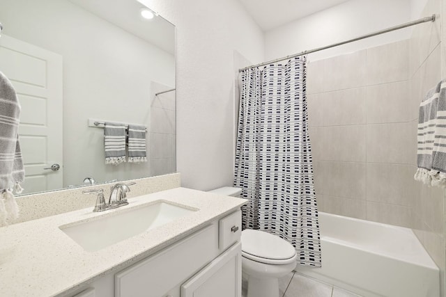 16713 Elsinore Ln, Pflugerville, TX 78660 - bathroom with vanity, shower / bath combo with shower curtain, and tile patterned flooring