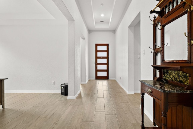 16713 Elsinore Ln, Pflugerville, TX 78660 - foyer featuring a raised ceiling and light wood-style floors
