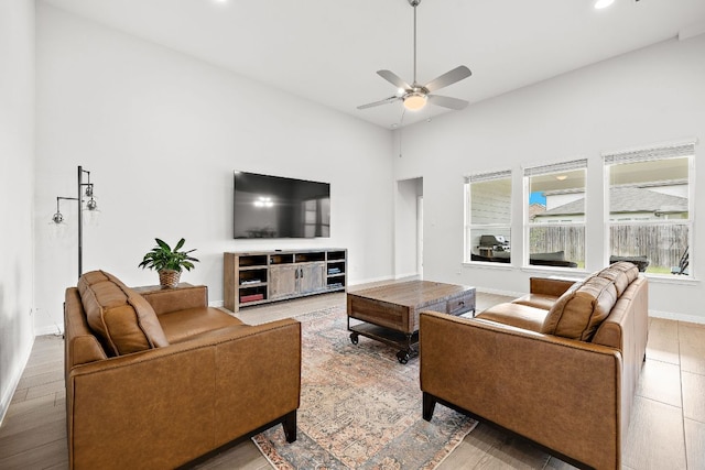 16713 Elsinore Ln, Pflugerville, TX 78660 - living area featuring ceiling fan, recessed lighting, and wood finished floors