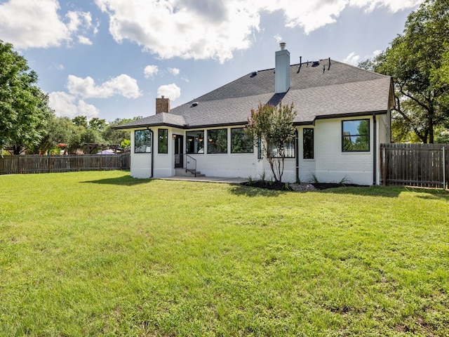 6000 Roxbury Ln, Austin, TX 78739 - rear view of property with a chimney, a fenced backyard, a patio, and a shingled roof