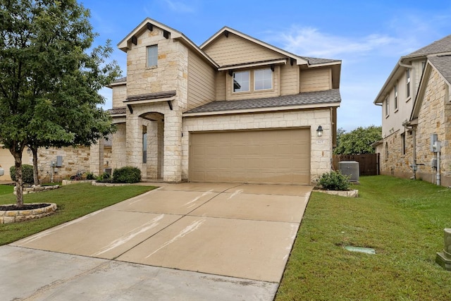 605 Joppa Rd, Leander, TX 78641 - craftsman-style home with stone siding, driveway, an attached garage, and roof with shingles