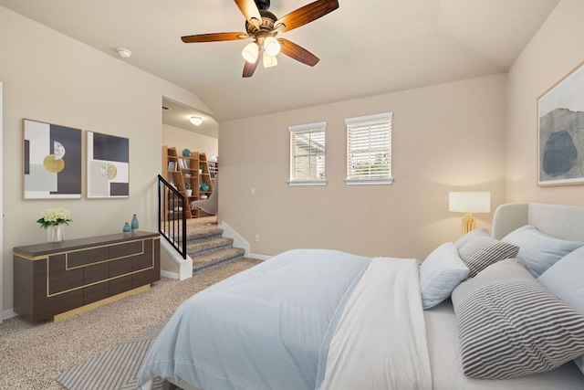 605 Joppa Rd, Leander, TX 78641 - bedroom with lofted ceiling, light carpet, and a ceiling fan