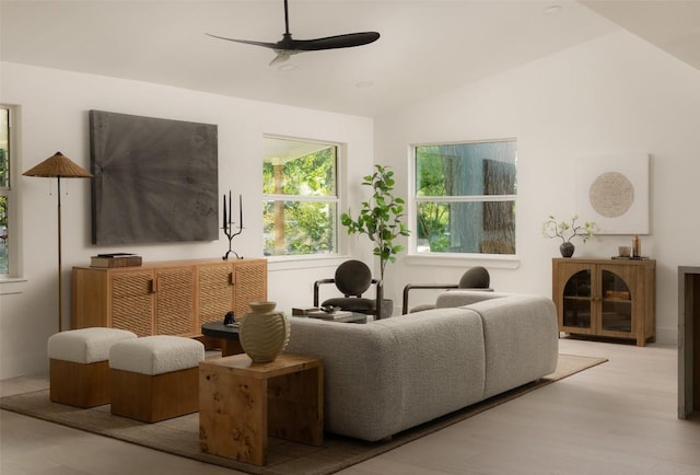 1206 Cloverleaf Dr, Austin, TX 78723 - living area with ceiling fan, vaulted ceiling, and wood finished floors