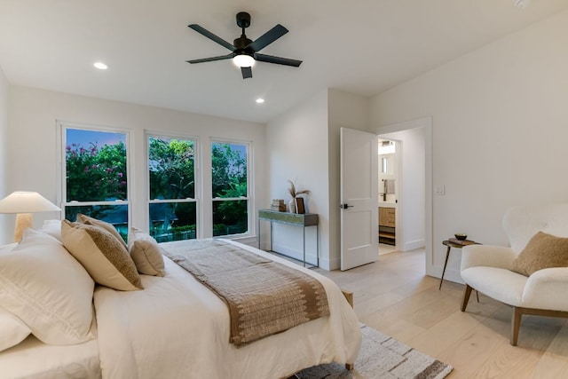 3104 Mistyglen Cir, Austin, TX 78746 - bedroom featuring light wood finished floors, recessed lighting, and ceiling fan