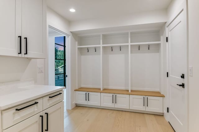 3104 Mistyglen Cir, Austin, TX 78746 - mudroom with light wood finished floors and recessed lighting