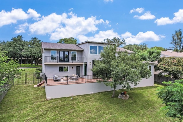 3104 Mistyglen Cir, Austin, TX 78746 - rear view of house with a balcony and a fenced backyard