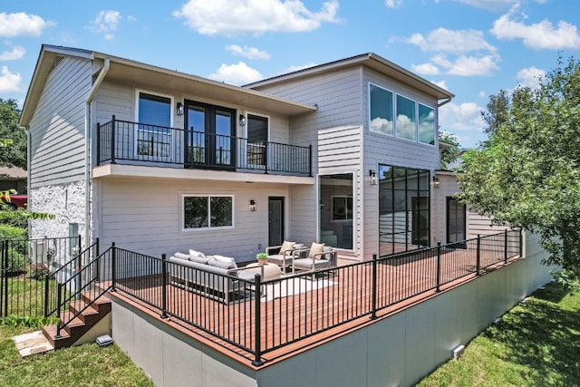 3104 Mistyglen Cir, Austin, TX 78746 - rear view of property featuring a balcony and outdoor lounge area