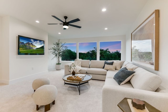 3104 Mistyglen Cir, Austin, TX 78746 - living area featuring recessed lighting, ceiling fan, and carpet