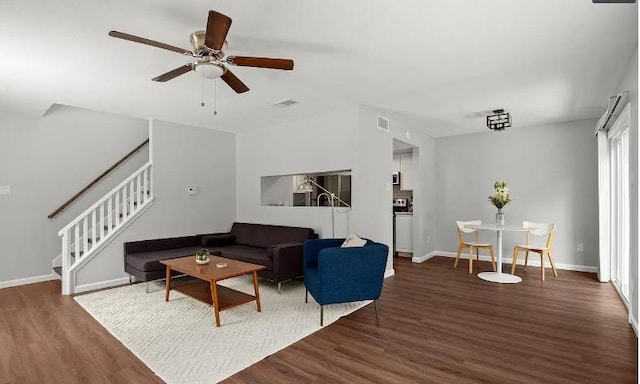 2604 Alcott Ln Unit A & B, Austin, TX 78748 - living area with wood finished floors, stairs, and ceiling fan