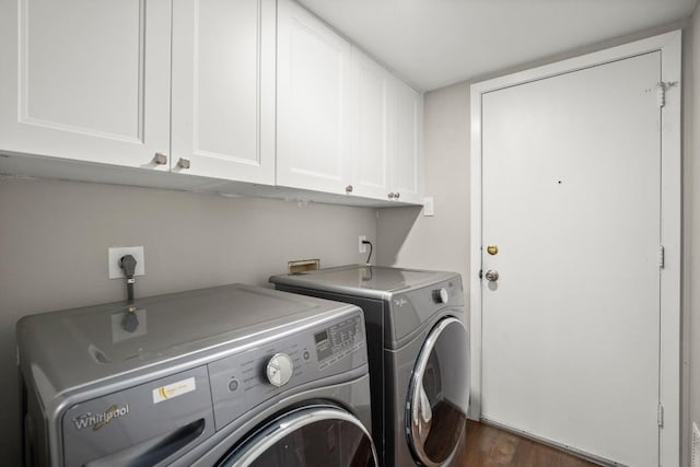 2604 Alcott Ln Unit A & B, Austin, TX 78748 - laundry room with cabinet space, separate washer and dryer, and dark wood-type flooring