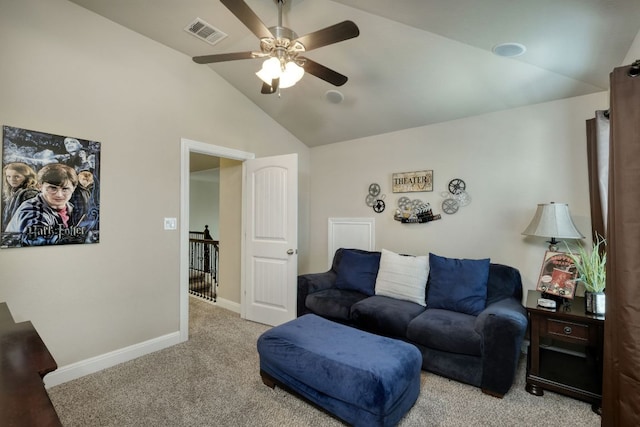 2336 Centennial Loop, Round Rock, TX 78665 - carpeted living area with a ceiling fan and high vaulted ceiling