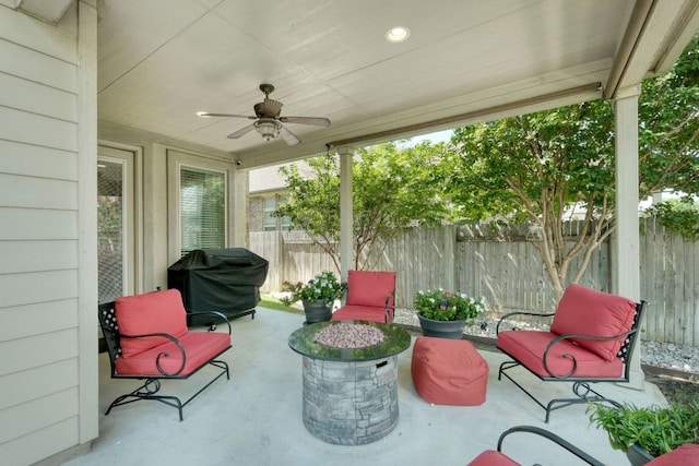 2336 Centennial Loop, Round Rock, TX 78665 - view of patio with a ceiling fan and area for grilling