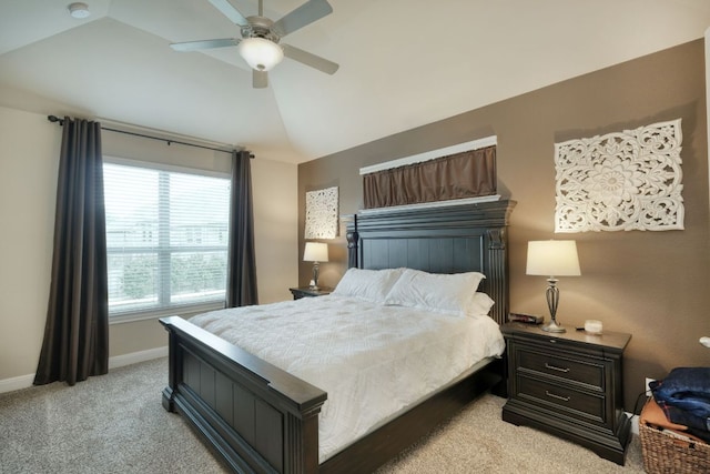2336 Centennial Loop, Round Rock, TX 78665 - bedroom with light carpet, a ceiling fan, and lofted ceiling