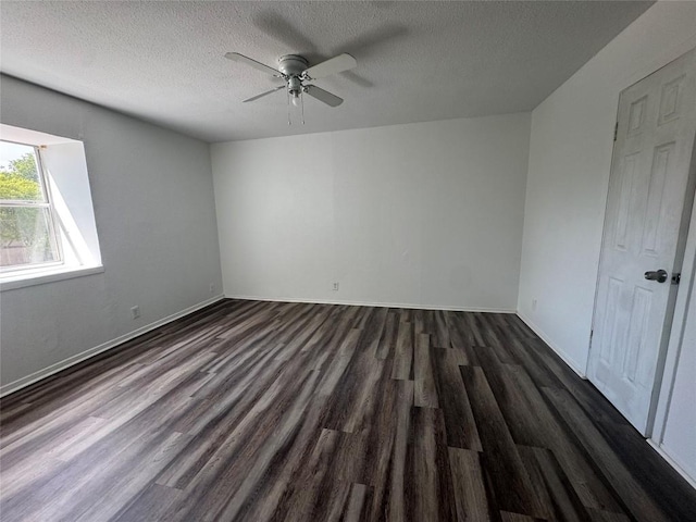 4908 W Gate Blvd, Austin, TX 78745 - empty room with ceiling fan, a textured ceiling, and dark wood-style flooring