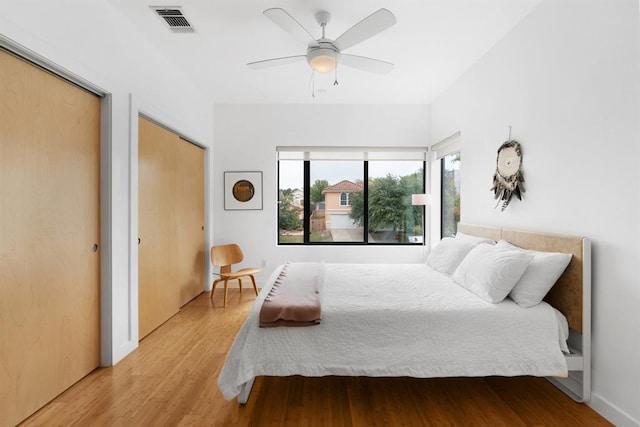5725 Toscana Ave, Austin, TX 78724 - bedroom with wood finished floors, multiple closets, and ceiling fan