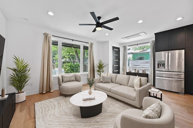 504 Normandy St Unit A, Austin, TX 78745 - living area with a ceiling fan, recessed lighting, and light wood finished floors