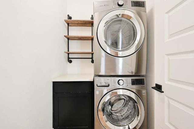 504 Normandy St Unit A, Austin, TX 78745 - laundry area with estacked washer and dryer