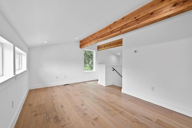 504 Normandy St Unit A, Austin, TX 78745 - spare room with recessed lighting, light wood-type flooring, and beamed ceiling