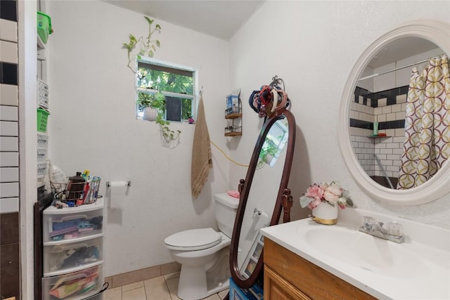 7105 Bethune Ave, Austin, TX 78752 - bathroom with vanity, tile patterned flooring, and a shower with curtain