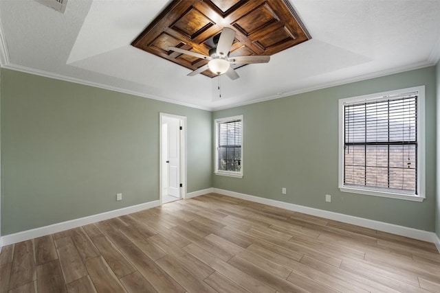 1107 Timmons Dr, Copperas Cove, TX 76522 - empty room featuring ceiling fan, ornamental molding, wood finished floors, and a raised ceiling
